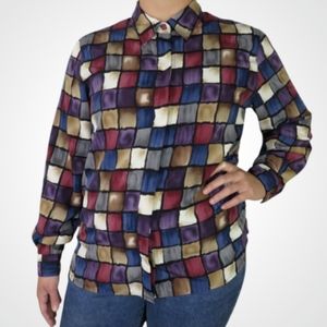 Vintage Alfred Dunner Colorful Square Pattern Button Down 12P